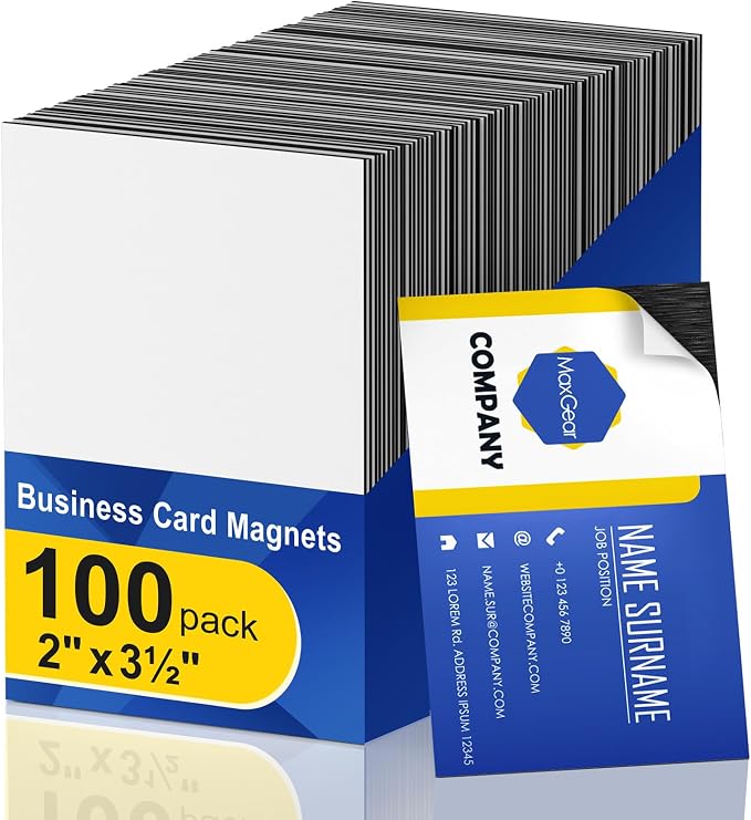 MaxGear 100 Pack Business Card Magnets Peel and Stick, Self Sticky Name Card | by MaxGear