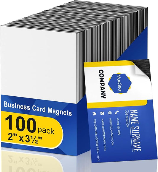 MaxGear 100 Pack Business Card Magnets Peel and Stick, Self Sticky Name Card | by MaxGear