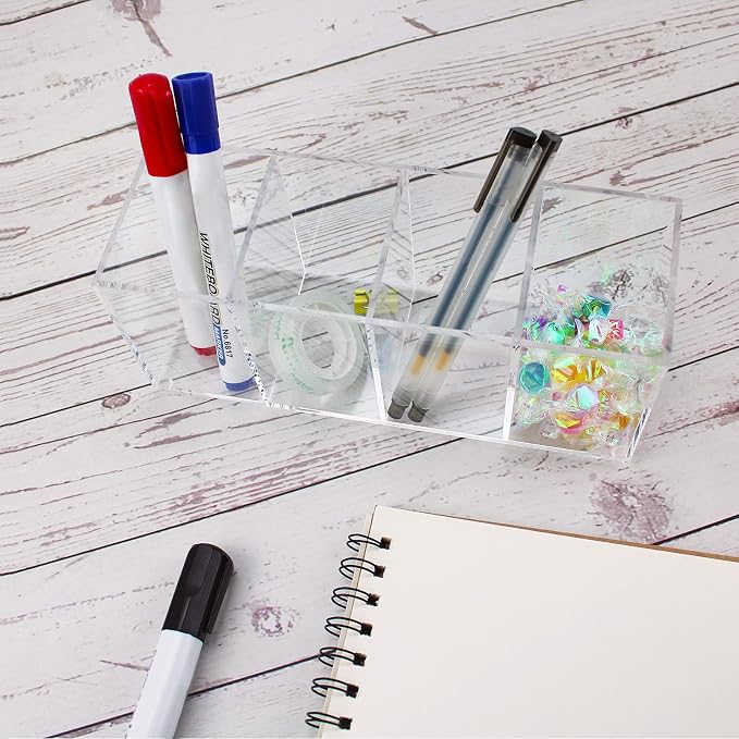QPEY Acrylic Pen Holder 4 Compartments, Cosmetic Brush Storage Box - Image 6