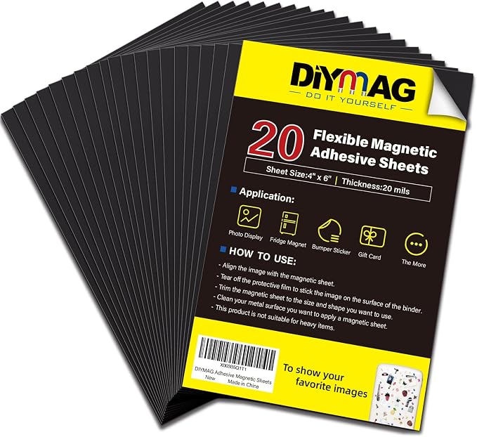 DIYMAG Magnetic Adhesive Sheets Photo Mat, |4" x 6"|, 20 Pack Cuttable by DIYMAG