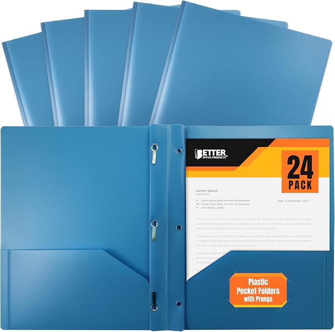 Better Office Products Light Blue Plastic 2 Pocket Folders by BetterOfficeProducts