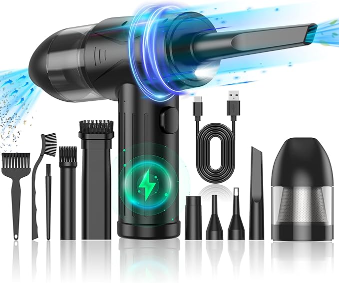 Electric Air Duster & Vacuum Cleaner 2-in-1, 110000RPM Keyboard Cleaner for PC, No Canned Air - Compressed Air Duster, Blower, Turbo Fan, Battery Powered, Refillable, PC Cleaning Kit-DeskLoop Office
