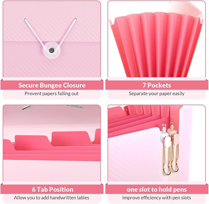 SKYDUE Pink School Office Supplies, Accordion File Organizer - Image 4