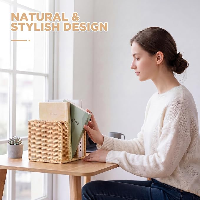 Novabright Synthetic Rattan File Magazine Holder Desk Organizer, 3 Vertical - Image 7