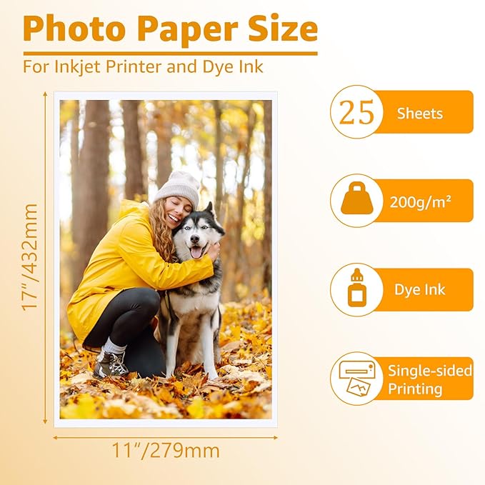 ZBEIVAN 11x17 Photo Paper, Glossy Photo Papers 25 Sheets, 11 x 17 Inkjet Printer Photo Paper for Dye Ink, 200 GSM-DeskLoop Office