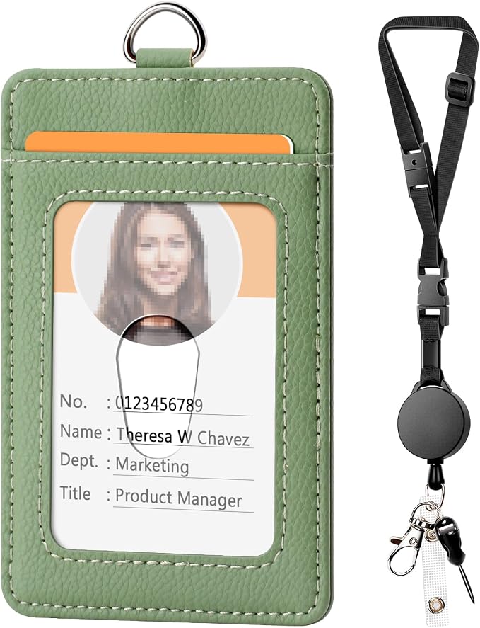 Leather Badge Holder and Adjustable Retractable Lanyards, Quick Release Buckle by Coloryourlife