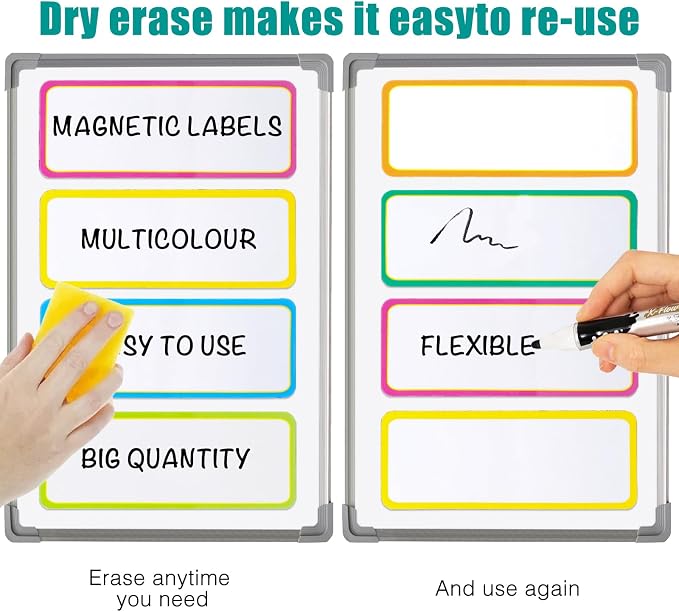 Dry Erase Magnetic Labels 3.2x1.2 in, Colored Border Reusable Magnetic Name - Image 4