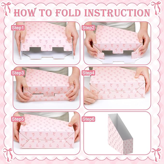 AmazingSpark Set of 4 Pink Bow Magazine File Holder Decorative Foldable - Image 4