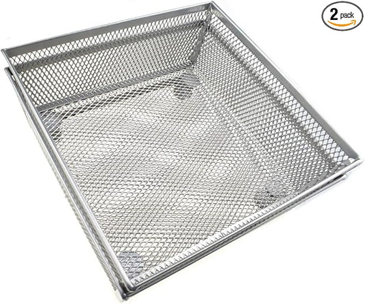 HAHIYO Stackable Mesh Tray Cup 6 x 6 x 2 inches Sturdy Container for Desk Drawer Organizer Collection for Home Office School kitchen Soft Foam Feet No Sharp Edges 2 Pack Silver-DeskLoop Office