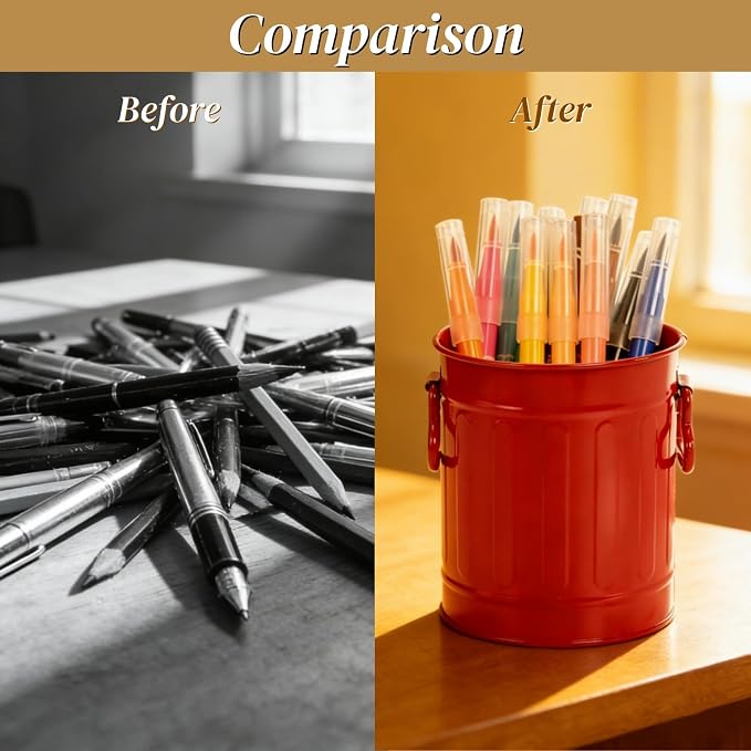 Noamus 9 Pack Metal Pen Holder, Mini Pencil Bucket - Image 8