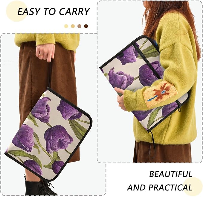 Expanding File Folder Purple Tulips Pattern Accordion File Organizer 13 Pockets - Image 2