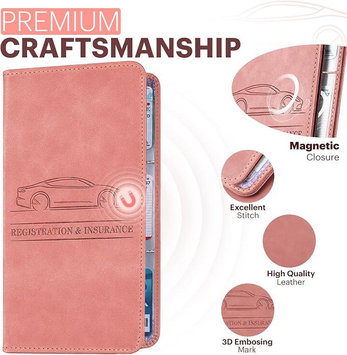Car Registration and Insurance Card Holder, Magnetic Closure Leather Vehicle - Image 4