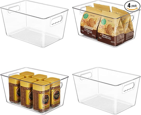 YIHONG Clear Plastic Storage Organizer Bins, 4 Pack Pantry Food Storage Bins by YIHONG