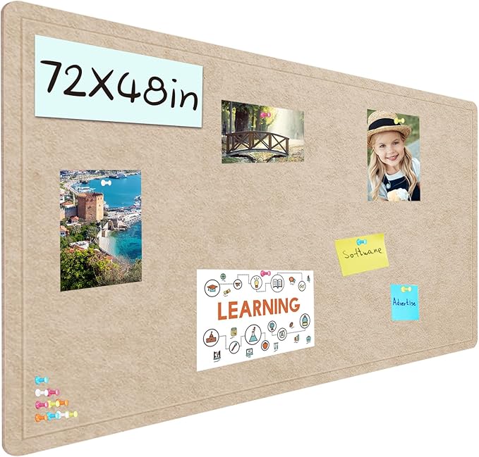 Large Bulletin Board - 72 X 48 inches Cork Board with 30 Pushpin, 6' x 4' Cork Board for Walls Pin Board, Self-Adhesive Felt Board Vision Board Foldable Photo Board for Wall (Beige Brown)-DeskLoop Office