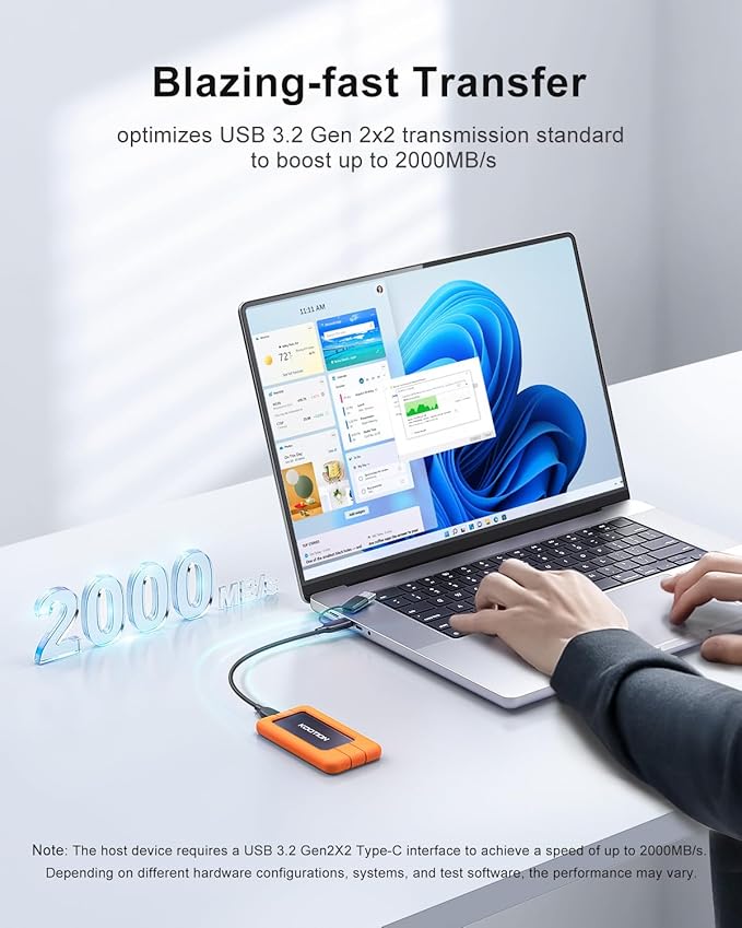 KOOTION Portable SSD 1TB USB-C Up to 2000MB/s USB 3.2 External SSD USB 3.2 Gen 2x2 Portable Solid State Drive with Protective Case Shockproof Waterproof Type-C External Solid State Drive for PC/Mac-DeskLoop Office