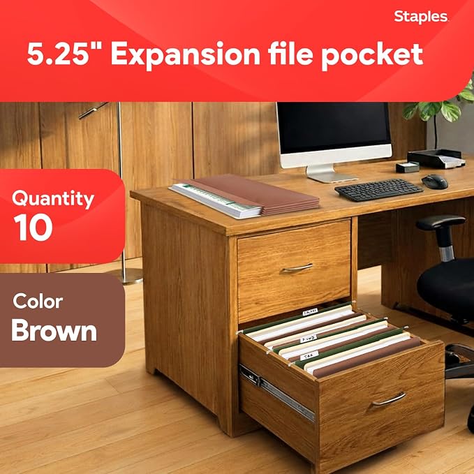 Staples Reinforced File Pockets, Legal Size, 5.25‑Inch Expansion, Heavy‑Duty - Image 2