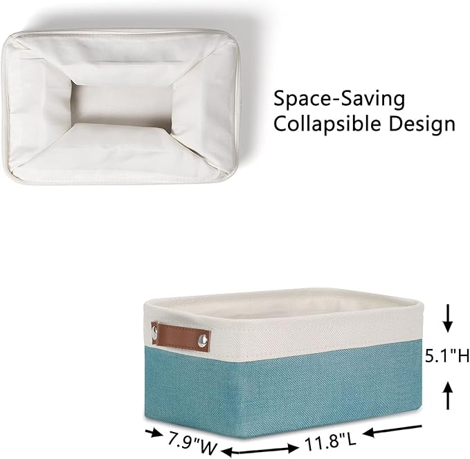 DULLEMELO Storage Baskets Bins for Organizing, Small Fabric Baskets for Shelves, Closets, Nursery, Home, Office, Empty Gift Baskets (6-Pack, White&Teal)-DeskLoop Office