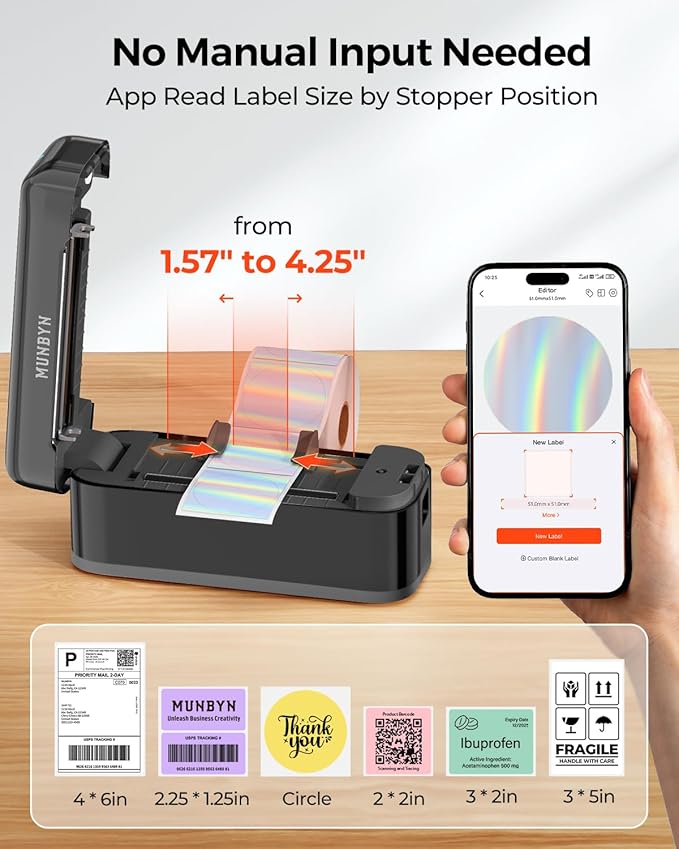 MUNBYN Bluetooth Thermal Label Printer RealWriter RW402B, 4x6 Shipping Label Printer for Small Business, Compatible with Android, iPhone and Windows, Mac, Chromebook, Ebay, USPS, FedEx, Shopify-DeskLoop Office