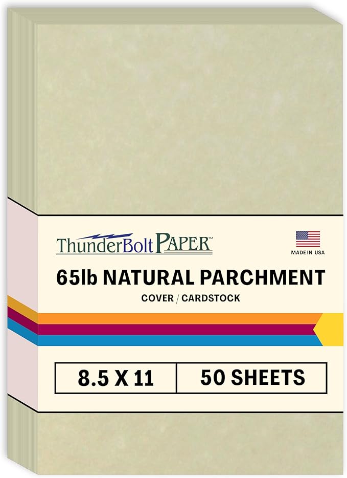 50 Natural Parchment 65lb Cover Paper Sheets 8.5X11 Inches Cardstock Weight Colored Sheets 8.5" X 11" (8.5X11 Inches) Standard Letter|Flyer Size - Printable Old Parchment Semblance-DeskLoop Office