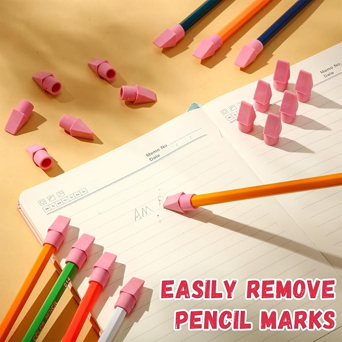 Crtiin 1000 Pcs Pencil Top Erasers Bulk Caps for Pencils Chisel Shape Erasers Toppers Classroom Party Favors Games Prizes Funny Pencil Eraser Cap for Kids Studying Supplies Home Office(Pink)