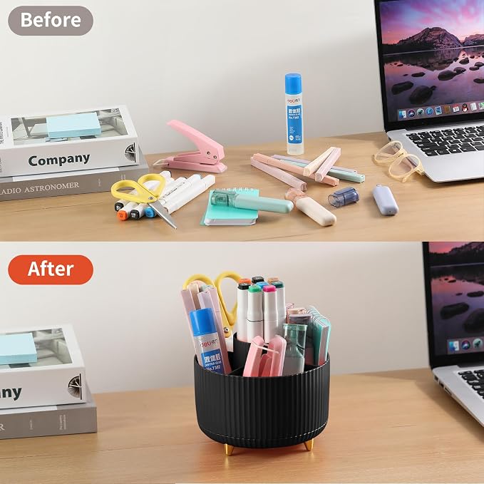 Desk Pencil Pen Holder, 5 Slots 360°Degree Rotating Pen Organizers - Image 4