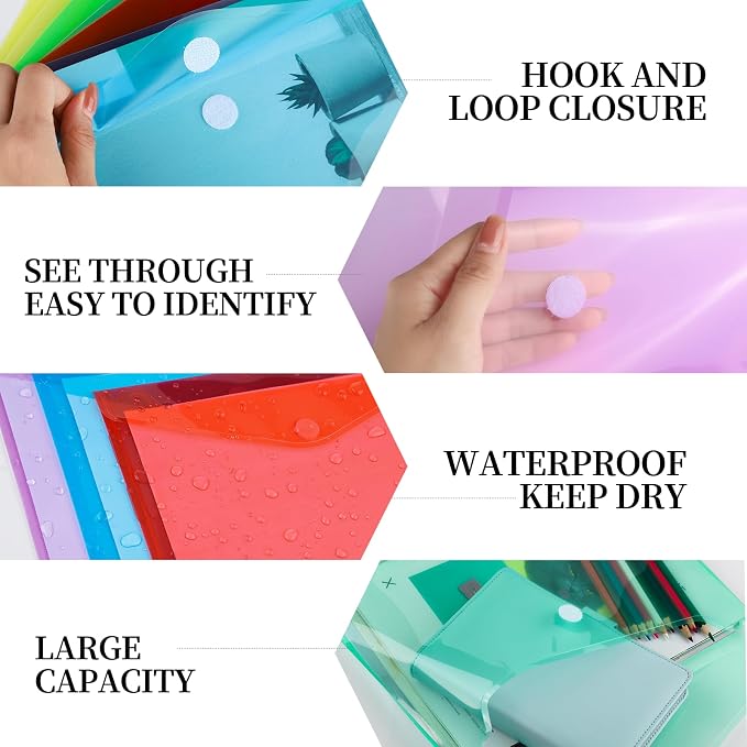 LEOBRO Plastic Envelopes, A4 File Folder, Document Holder, Poly Storage File - Image 3
