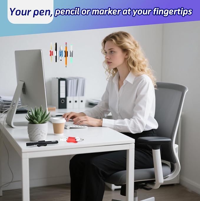 20 Pack Colorful Adhesive Silicone Pen Holders, Sticky Pen And Pencil Clips | - Image 2