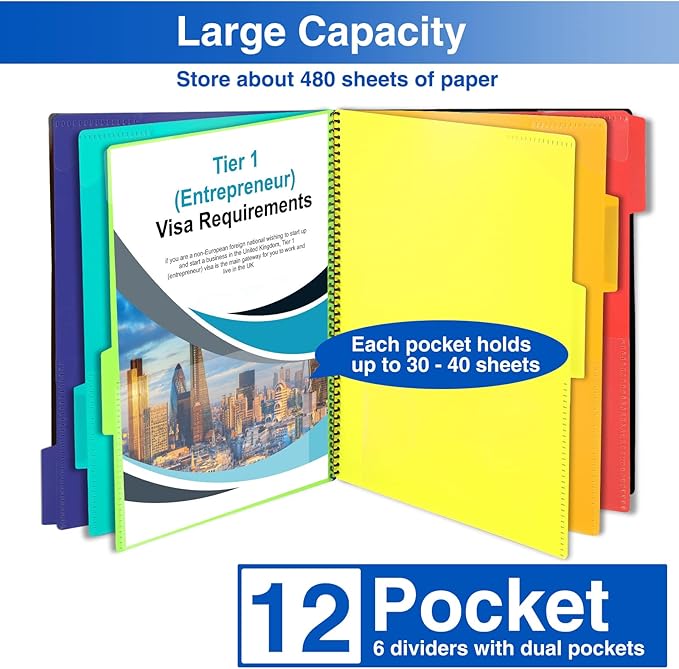 Forvencer 12 Pocket Project Organizer, 1/6-cut Tab Binder Organizer - Image 4
