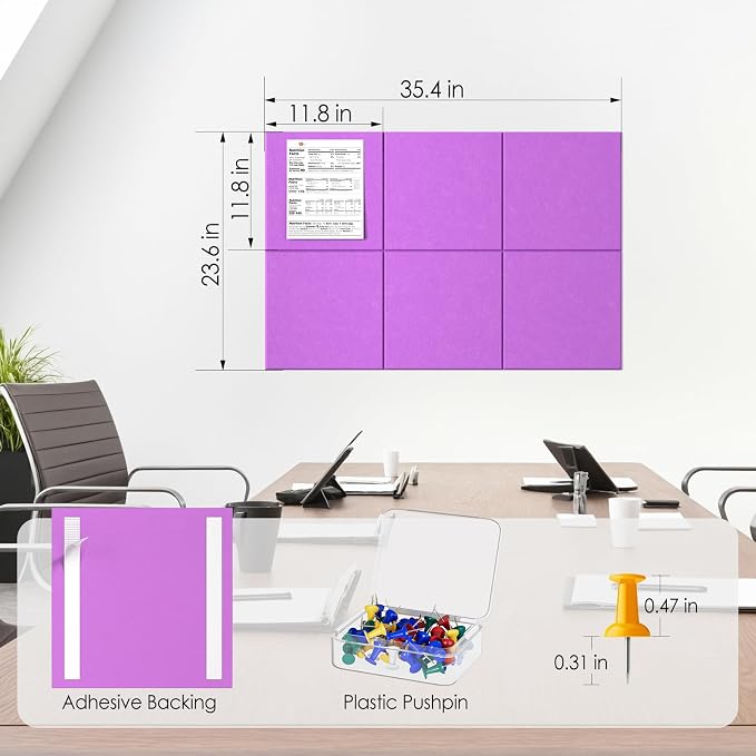 MaxGear Felt Bulletin Board 36" x 24", Rose Pink Felt Wall Tiles Push Pins | - Image 4