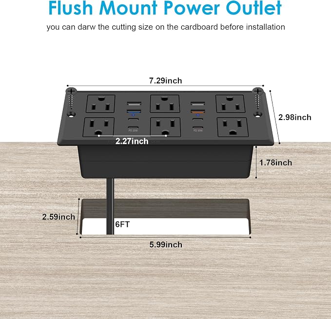 Recessed Power Strip with PD 30W Fast Charging, Conference Desk Flush Mount - Image 7