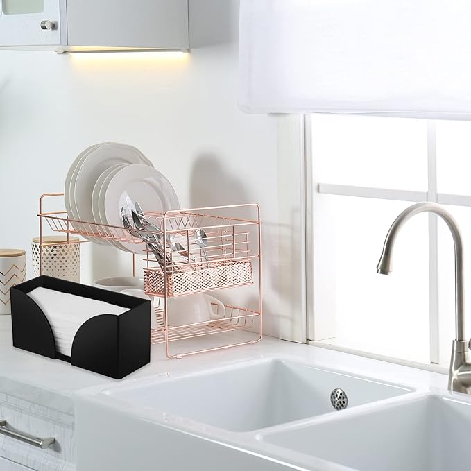 2Pack Paper Towel Dispenser Countertop, Black Acrylic Paper Towel Holder for Bathroom Folded Paper Towel Dispenser Clear Trifold Napkin Holder for Z-fold, C-fold, MultiFold Trifold - Home Kitchen-DeskLoop Office