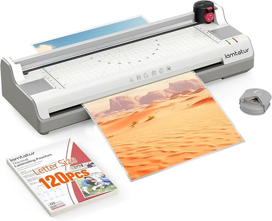 Laminator Machine 13Inch Wide with 120 Letter Size Laminating Sheets for A3/A4/A6,11X17 Thermal Hot&Cold 2 Roller Laminated 3-5Mil with Paper Cutter, Corner Rounder for Office Home School Teacher Use-DeskLoop Office