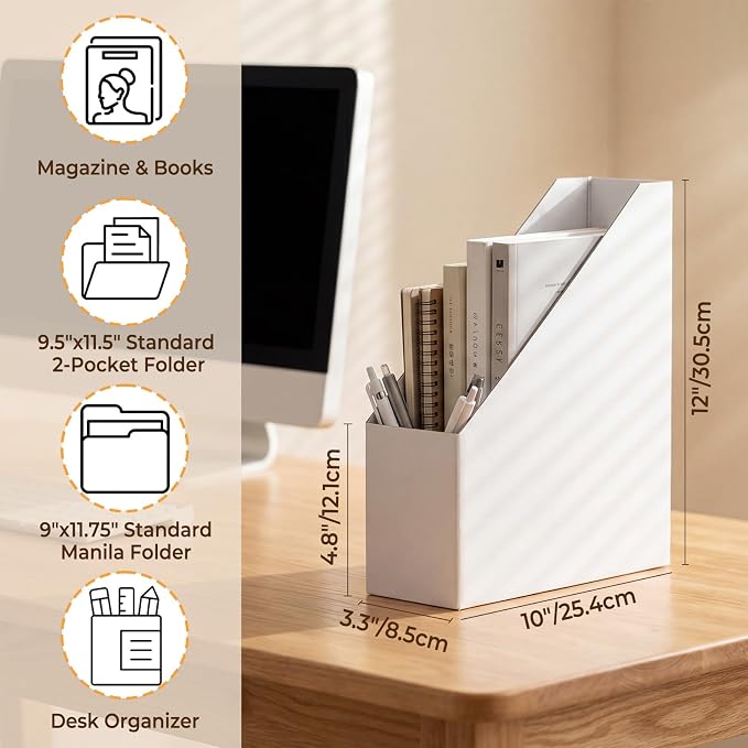 EXYGLO 6 Pack White Magazine File Holder, Cardboard Magazine Rack - Image 2