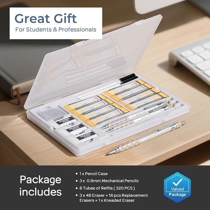 Nicpro Blocky Gear 0.9 mm Mechanical Pencils Set in Case, 3 Pack Metal Pencil 8 - Image 6