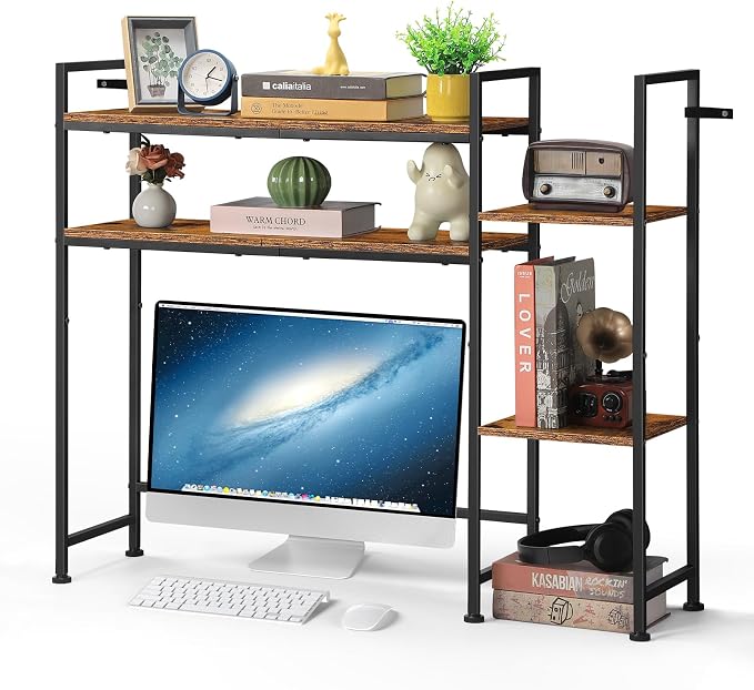 YBING Desktop Bookshelf, Desk Hutch Dorm, 4 Tier Desk Organizer Shelf Wood Over by YBING
