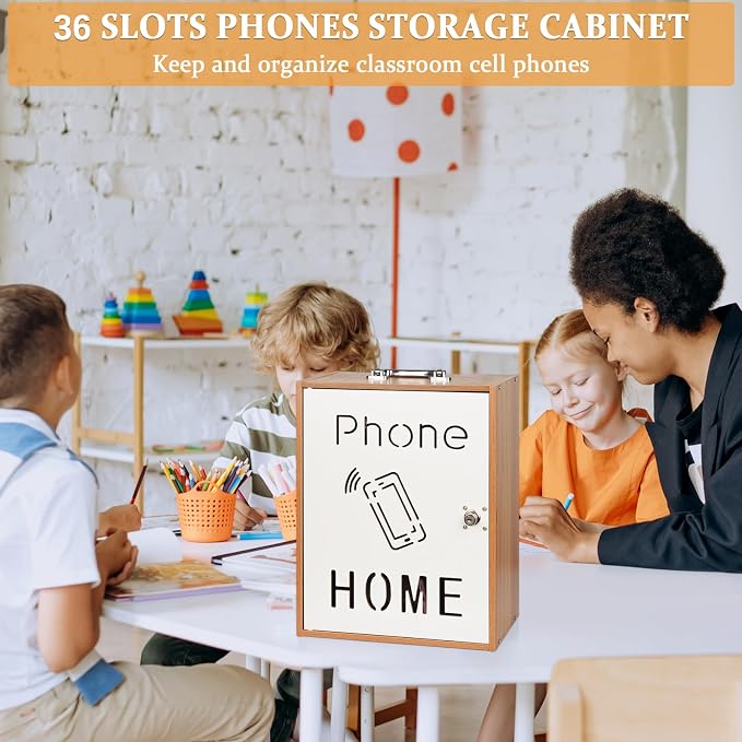 Cell Phone Holder Classroom 36 Slots Wooden Cell Phone Storage Cabinet Pocket - Image 6