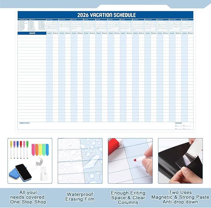 Lincia Large Magnetic 2026 Full Yearly Vacation Board Schedule Dry Erase Wall - Image 7