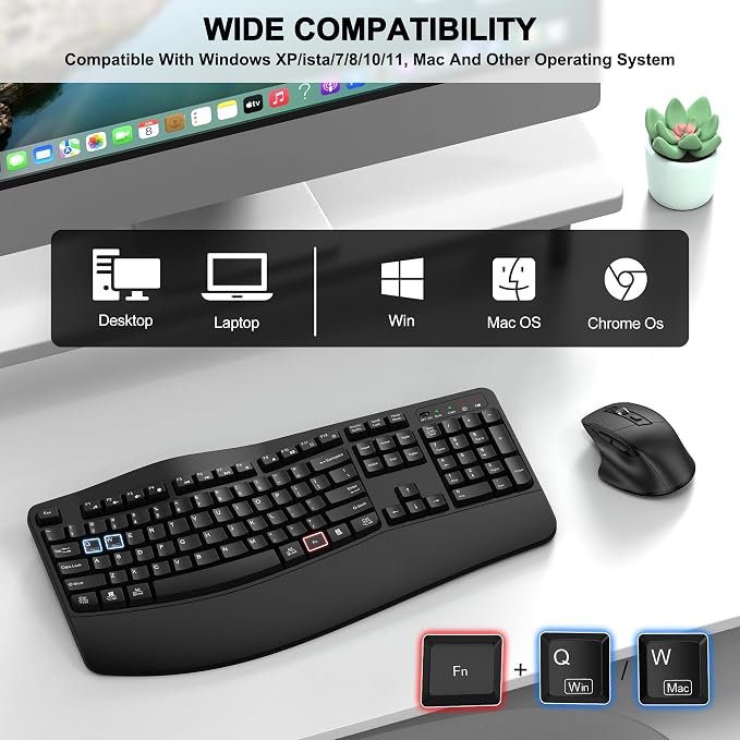 Wireless Keyboard and Mouse Combo, 2.4G Full Size Wave Keys Ergonomic Keyboard - Image 7