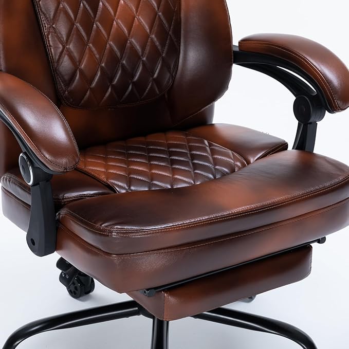 Ergonomic Office Chair with Foot Rest, Executive Chair with Footrest PU Leather Computer Chair, Big and Tall Chair Reclining Desk Chair, Thick Padded Coil Spring Seat, 400 lbs Capacity (Brown)-DeskLoop Office
