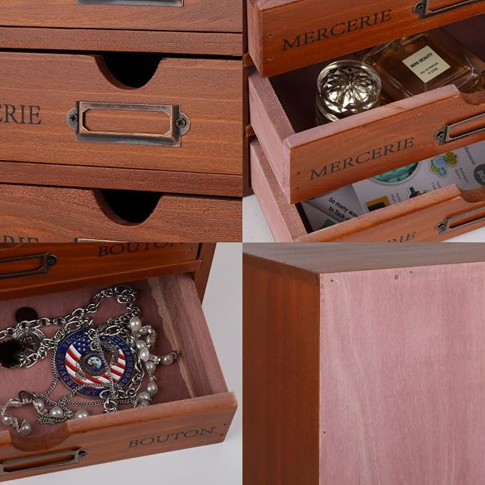 Wooden Storage Box with 5 Drawers Apothecary Drawers Vintage Wooden Drawers - Image 7