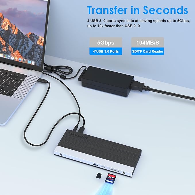 WAVLINK USB C Docking Station 3 Monitor with 100W PD, USB-C Laptop Dock Triple Display for Dell Hp Lenovo Windows, Type C Adapter Hub - Dual HDMI, DisplayPort, Ethernet, 4 USB3.0, SD/TF Slot, Audio-DeskLoop Office