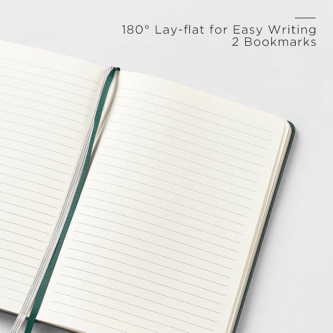 A5 Lined Leather Journal and Pen Set, Hardcover Notebook with Pen, 160 Pages 100gsm Thick Ruled Paper for Men Women, for Work, Business, School or Home Writing, 5.7'' x 8'', Gift Box Included(Green)-DeskLoop Office