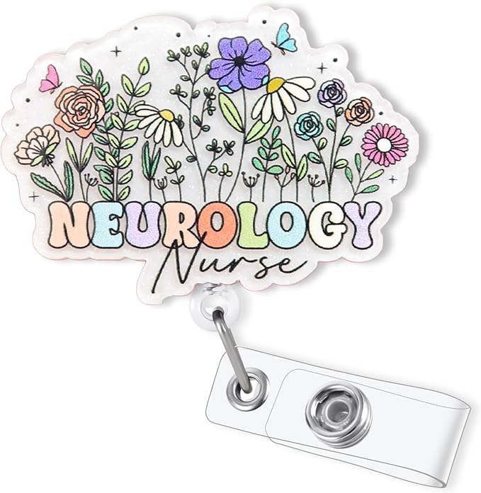 Cute Neurology Nurse Badge Reel Retractable, Elegant Floral Neuro Nurse Acrylic by Bydevia