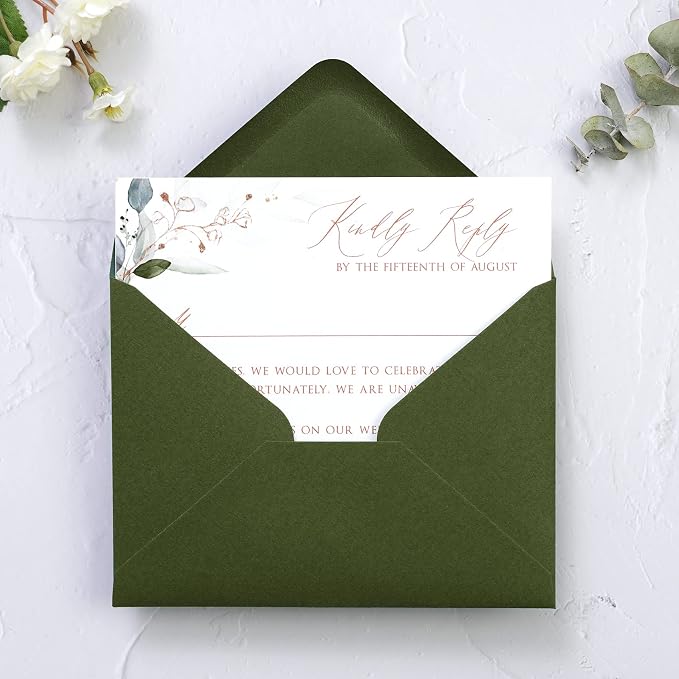 PONATIA 50 Pack Small Envelopes, 3.62 x 5.12'' Olive Green Envelopes Perfect - Image 4