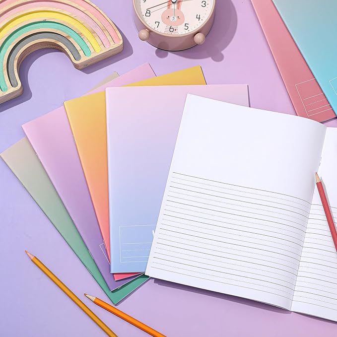 Henoyso 12 Pcs Primary Composition Notebook K-2 9 3/4 x 7 1/2 Inch Primary Journal, Back to School Supplies, Bulk Blank Writing Book for Kid to Write Draw Journal 60 Page Notebooks (Color Gradient)-DeskLoop Office
