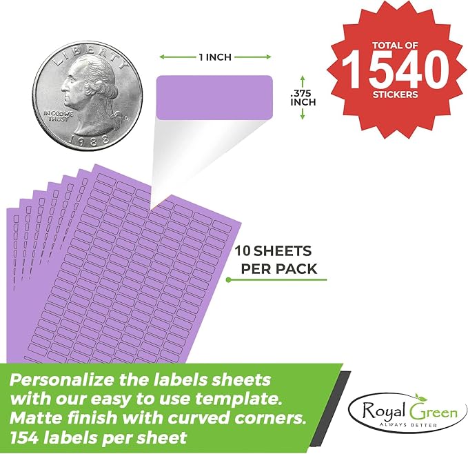 Purple Sticker Label Sheets Bulk Printable Paper Labels 1 inch x 0.375 inch - Image 2