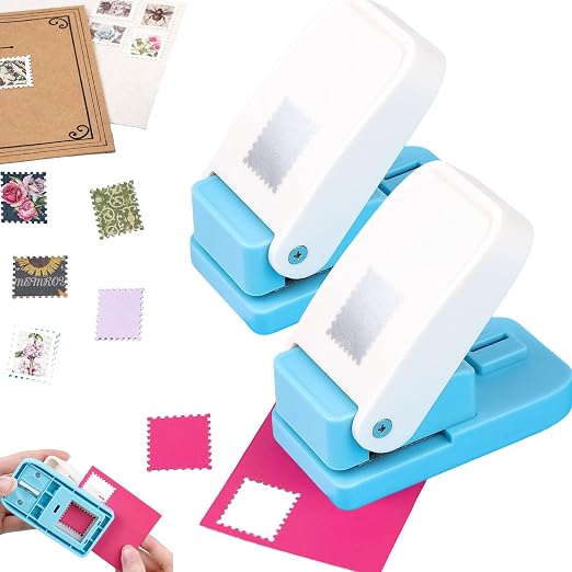 2Pcs Postage Stamp Punch, Rectangular Embossed Edge Shape Paper Punch, Square by CYFUNDESIGN