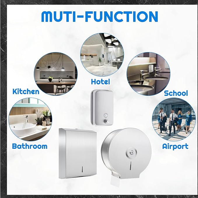 3 Pcs Commercial Sanitary Napkin Receptacle and Paper Towel Dispenser Set Include 1 Wall Mounted Tampon Holder and 1 Stainless Steel Paper Towel Holder (1000 ml,Style 5)-DeskLoop Office