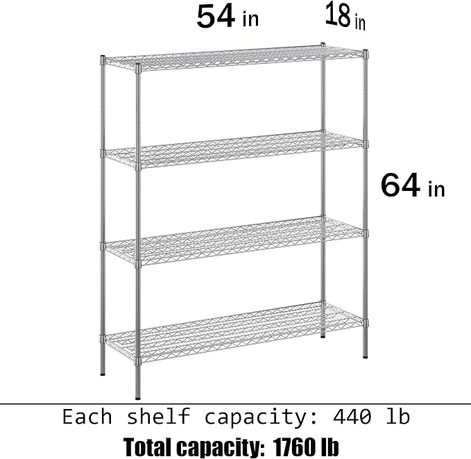 Regal Altair 18" Deep x 54" Wide x 64" Height Wire Shelving Kit | 4-Tier | NSF - Image 3