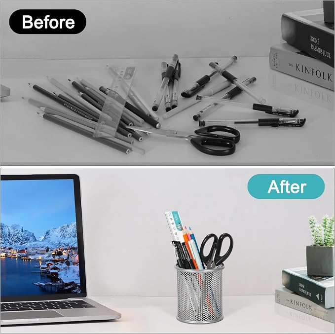 EasyPAG Pencil Holder for Desk, 2 Pack Metal Pen Organizer, Mesh Pencil Cup - Image 4